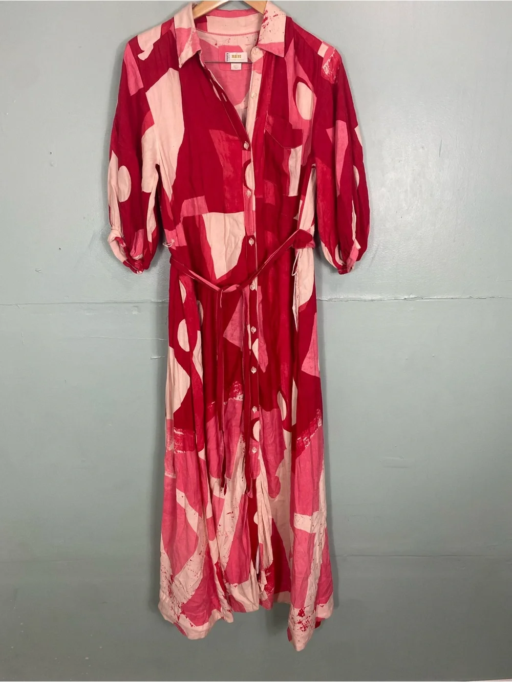 Anthropologie The Mona Linen Shirt Dress Pink Red Small - Picture 2 of 7